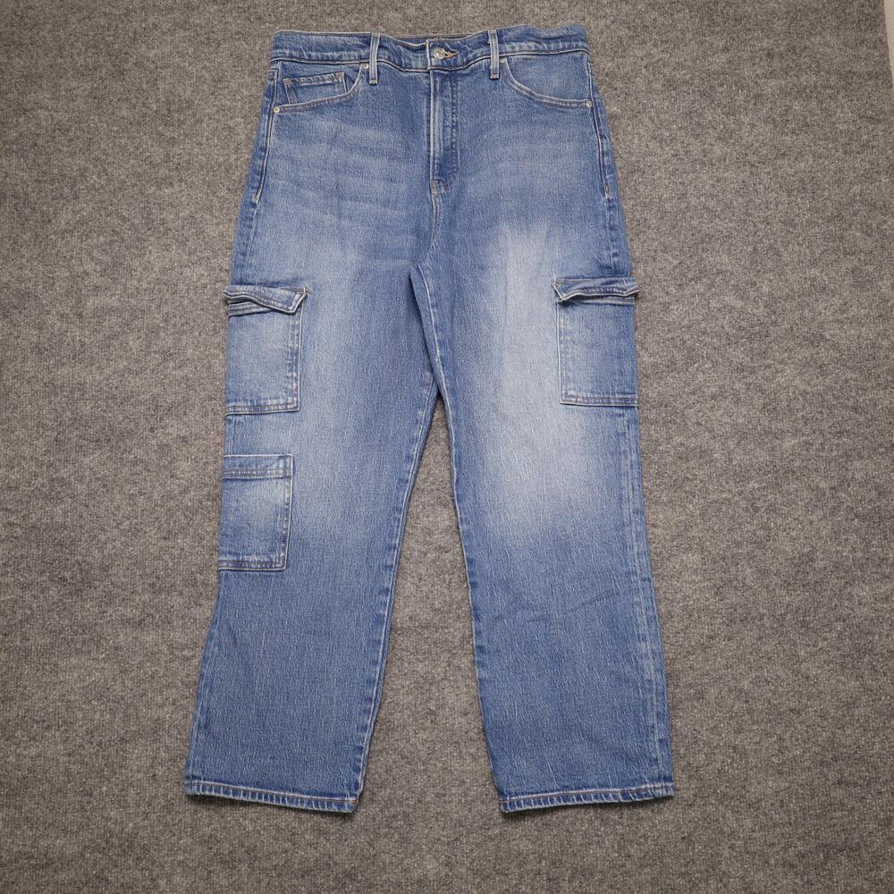 Express Straight Ankle Jeans Womens 12R Medium Wash Blue High Rise Cargo Denim